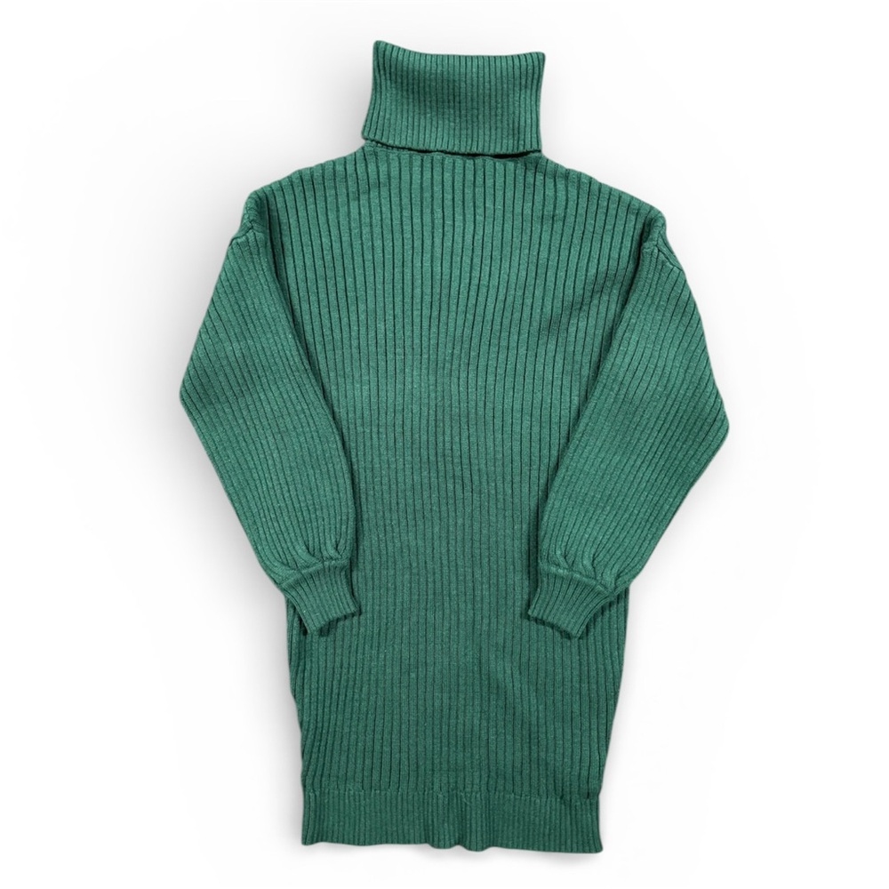 Oversized Ribbed Turtleneck Sweater Dress Green Super Soft Cozy